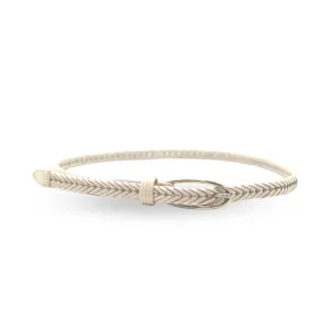 KELLY - Womens Skinny White Plaited Leather Belt with Gold Oval Buckle
