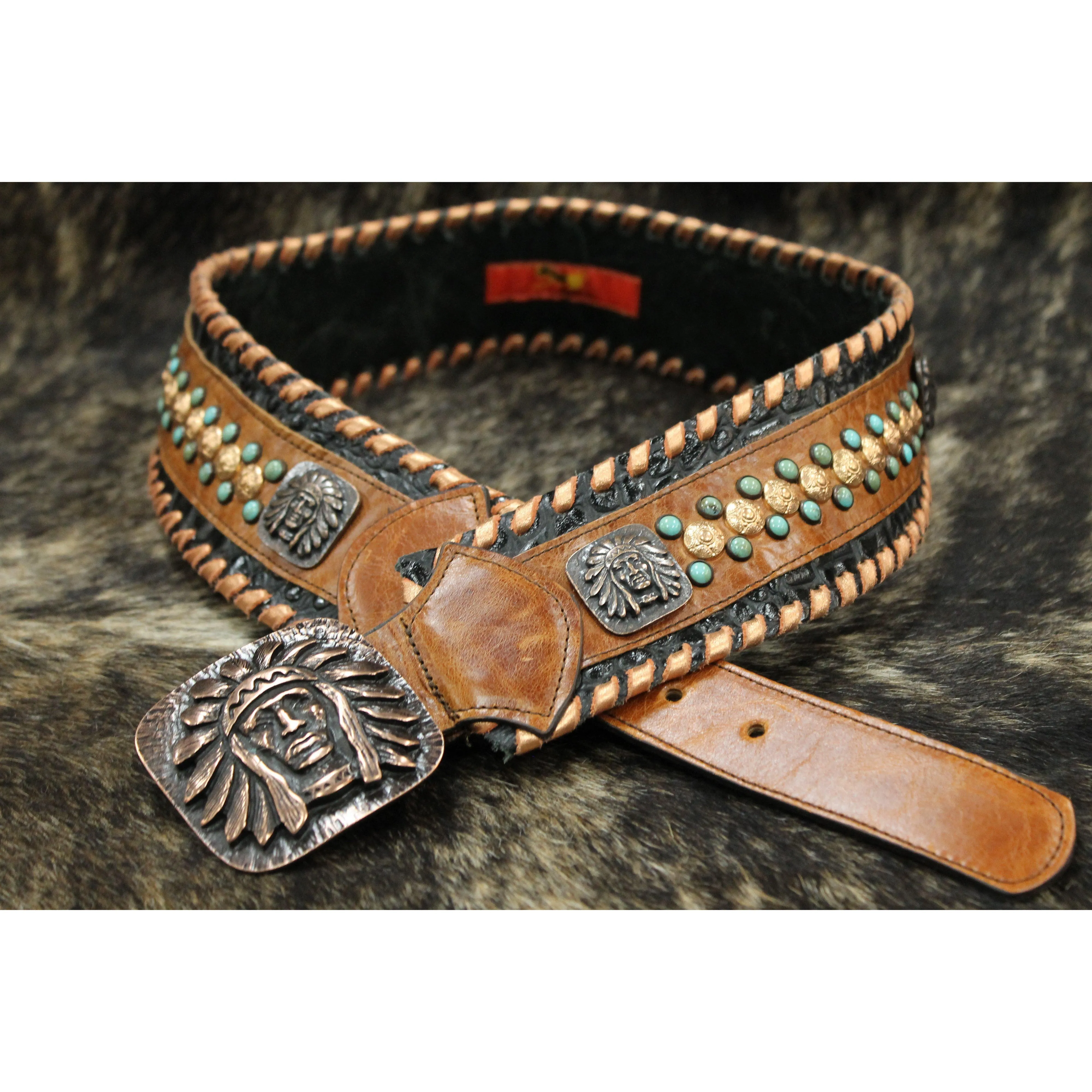 KurtMen Black Croc/Saddle/Co Fashion Belt