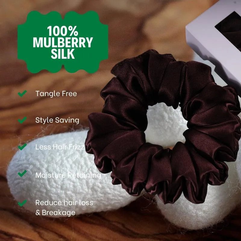 Large Silk Scrunchies Fluffy - Brown