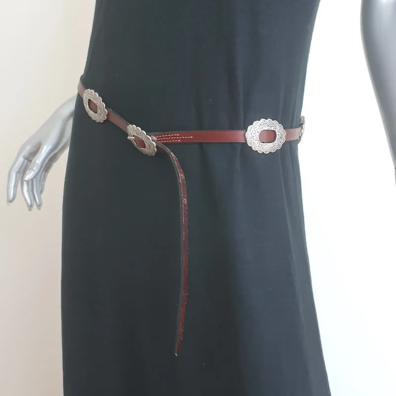Lauren Ralph Lauren Concho Skinny Belt Brown Leather Size Medium