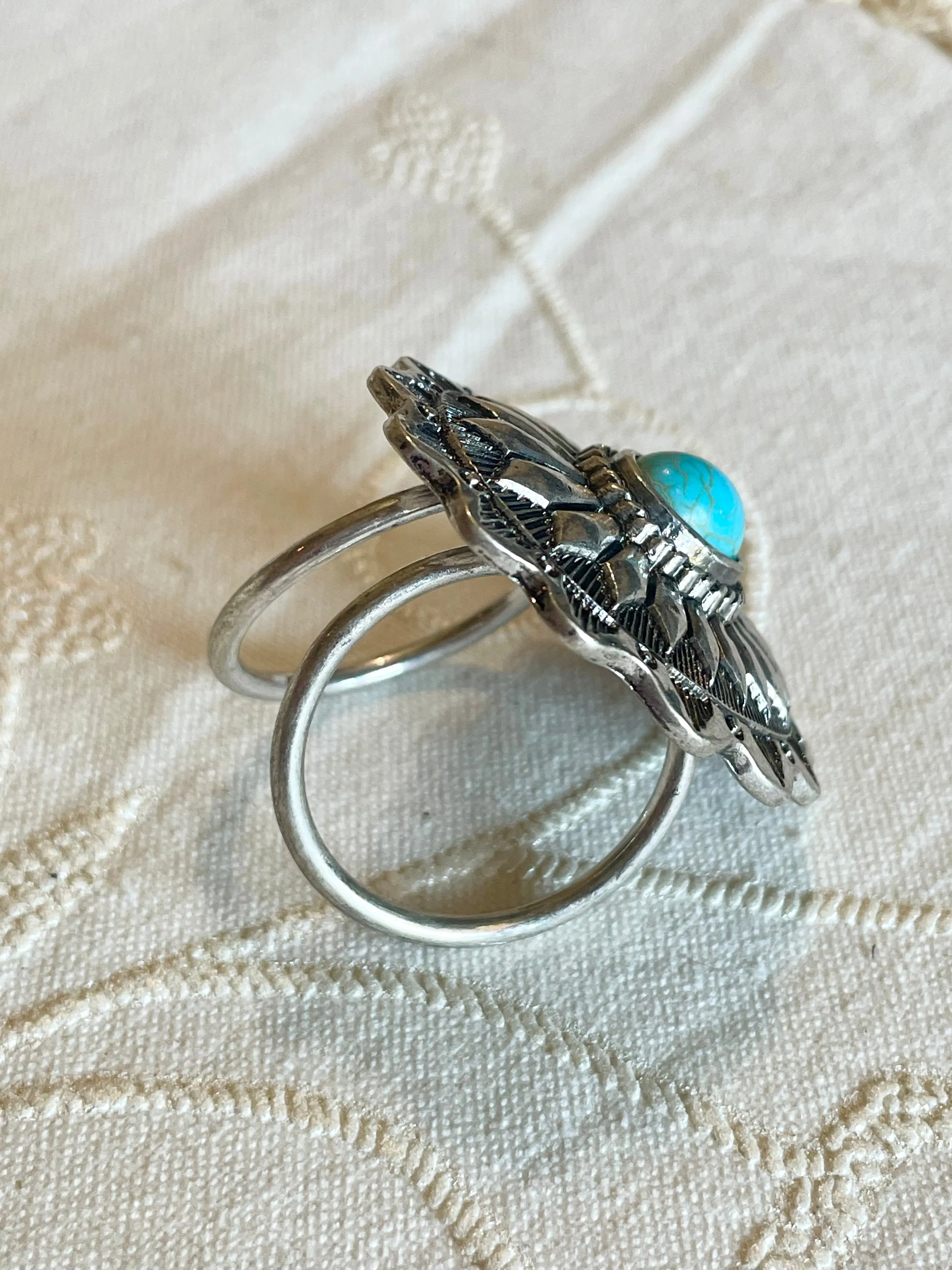 Lindale Oval Shield Concho Scarf Slide With Center Turquoise Stone - 1.8"