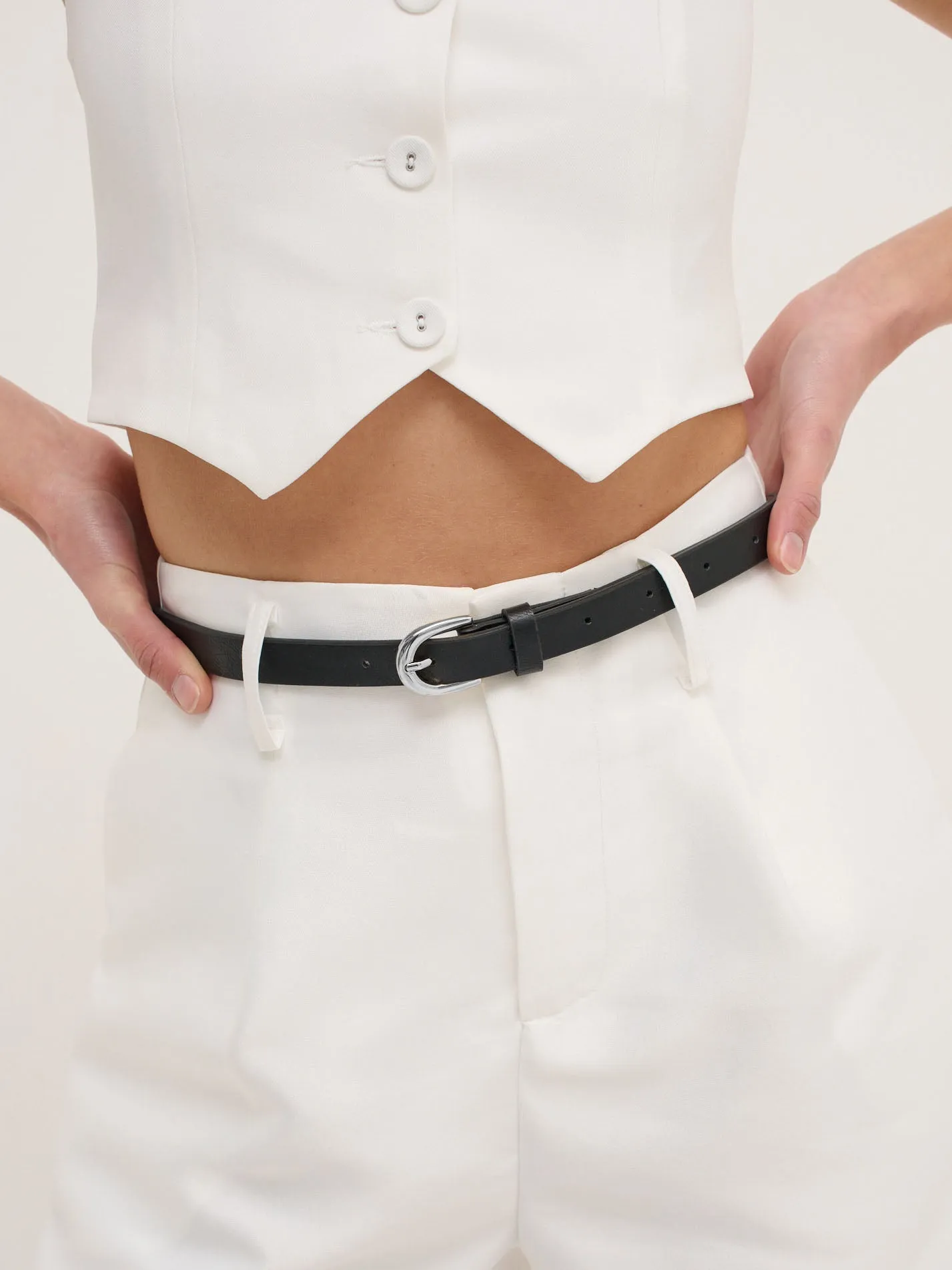 Lomance Skinny Belt in Black/Silver