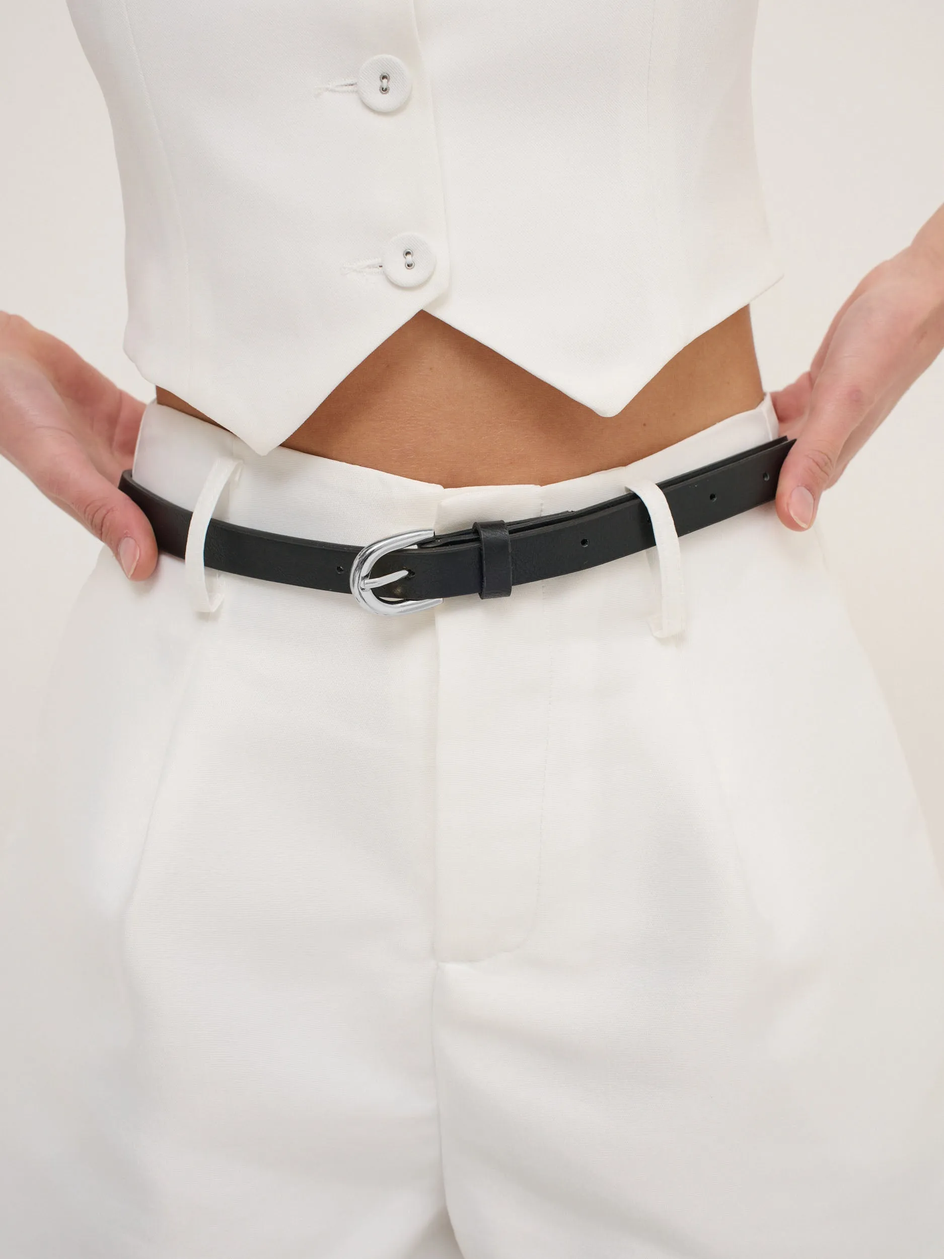 Lomance Skinny Belt in Black/Silver
