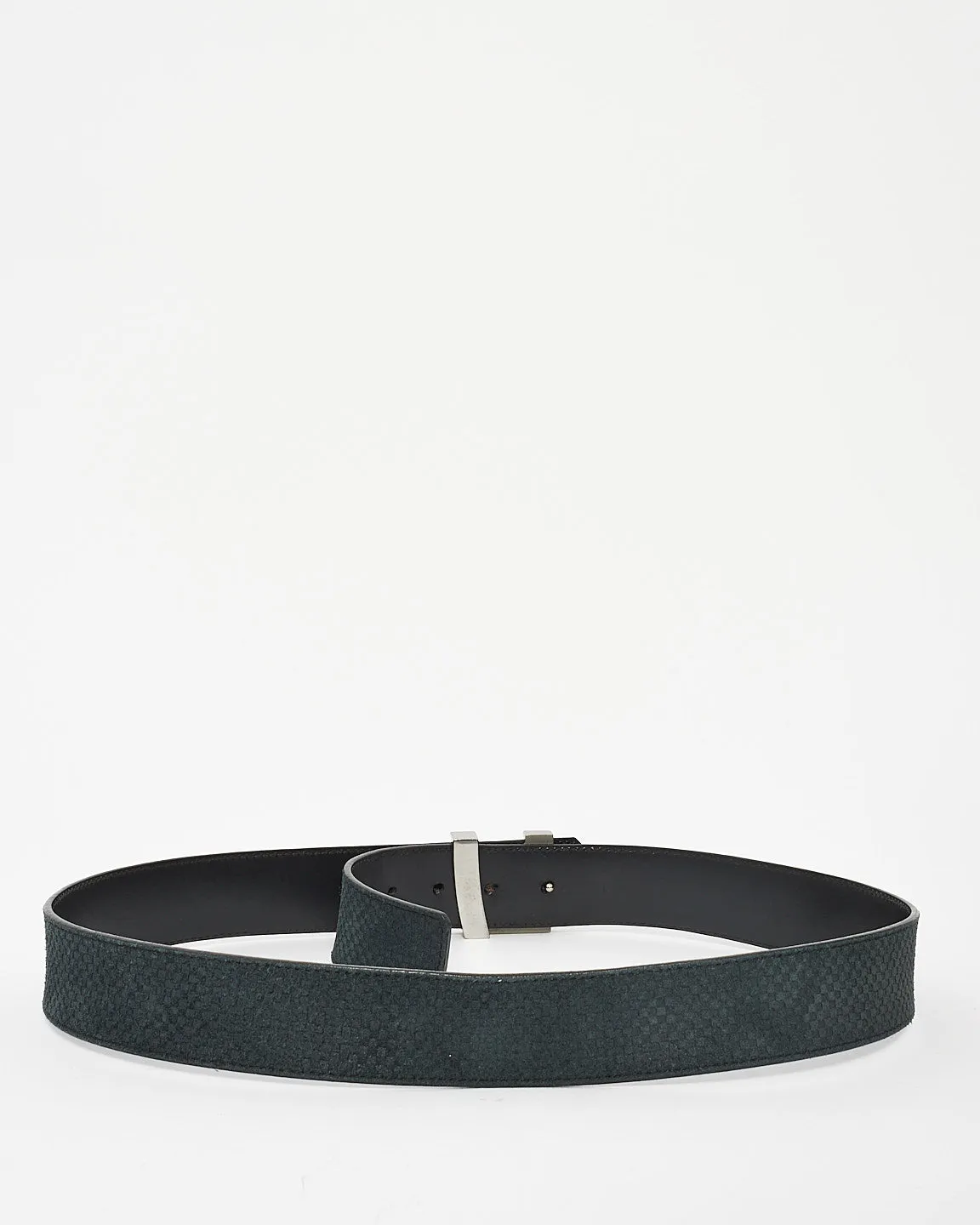 Louis Vuitton Black Suede Damier Initiales 40mm LV Logo Belt - 95/38