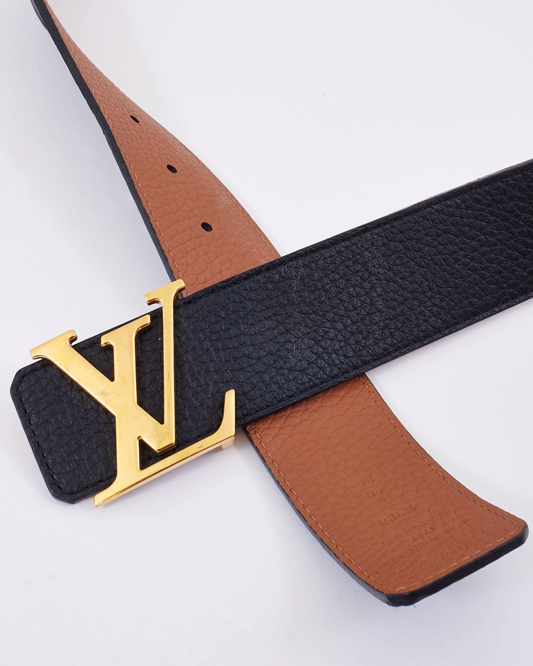 Louis Vuitton Black/Brown Pebbled Leather Reversible Logo Belt - 90/36