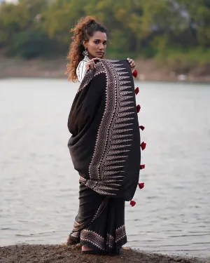 Mansi Blockprinted Modal Silk Saree - Jaisal