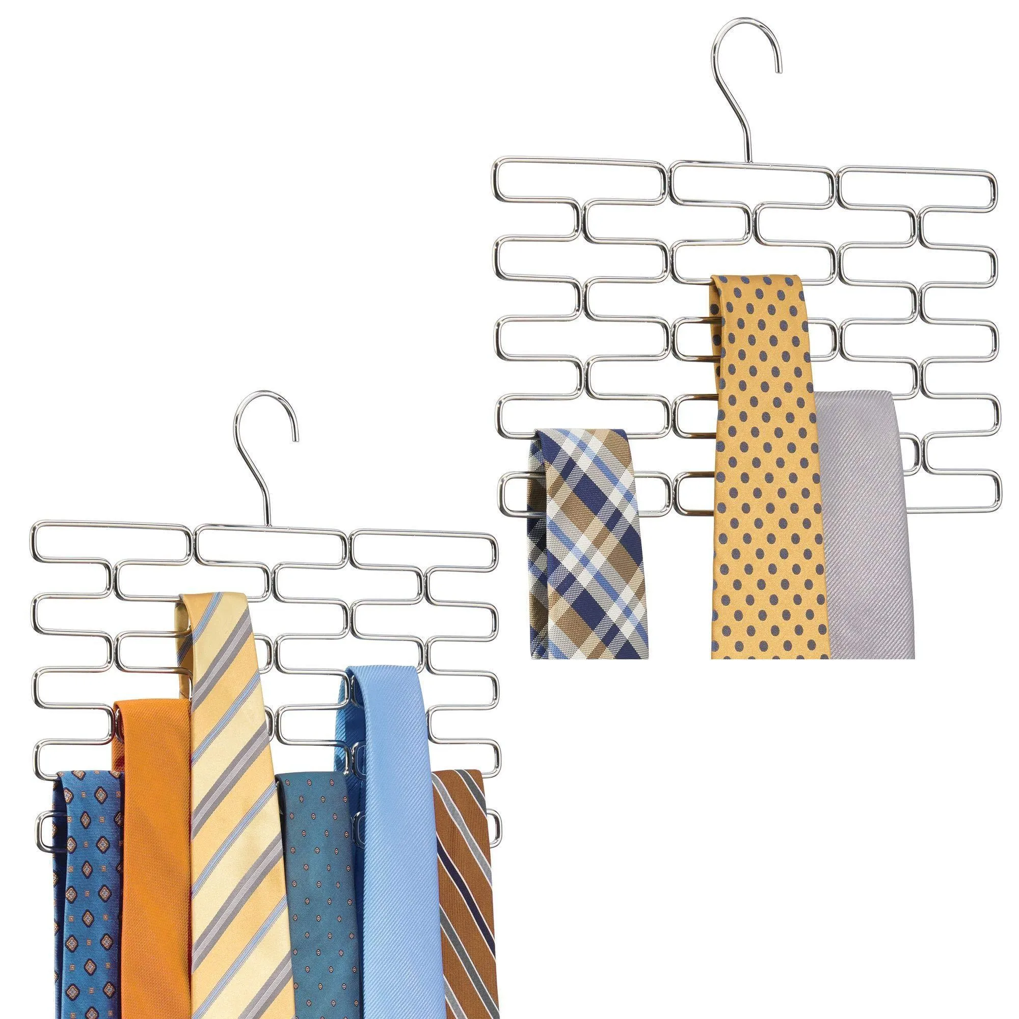 mDesign Metal Closet Over Rod Hanging Clothing and Accessory Organizer for Scarves, Wraps, Tights, Ties - Snag Free Design - 23 Sections, Modern Geometric Wire Design - 2 Pack - Chrome