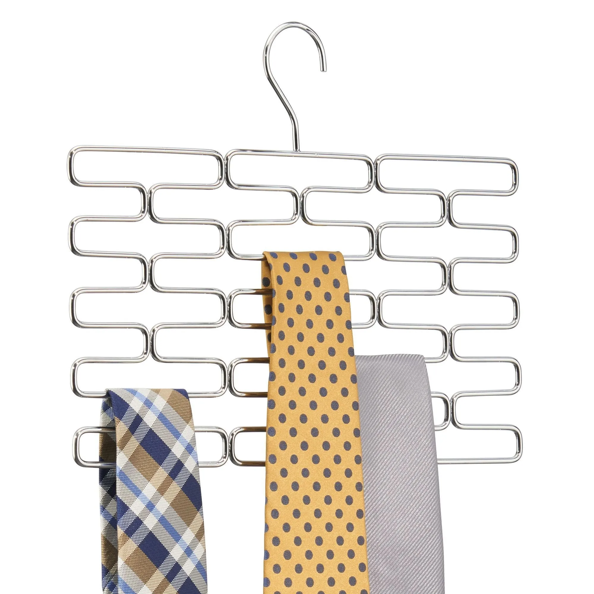 mDesign Metal Closet Over Rod Hanging Clothing and Accessory Organizer for Scarves, Wraps, Tights, Ties - Snag Free Design - 23 Sections, Modern Geometric Wire Design - 2 Pack - Chrome