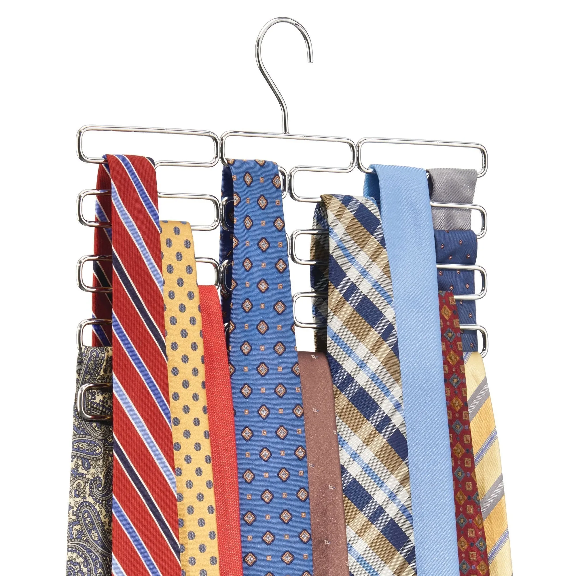 mDesign Metal Closet Over Rod Hanging Clothing and Accessory Organizer for Scarves, Wraps, Tights, Ties - Snag Free Design - 23 Sections, Modern Geometric Wire Design - 2 Pack - Chrome