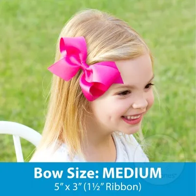 Medium Light Pink w/Metallic Gold Initial Hair Bow on Clippie