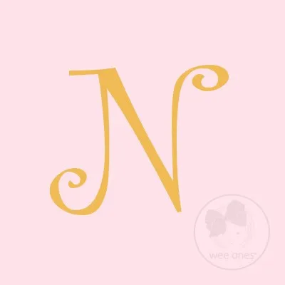 Medium Light Pink w/Metallic Gold Initial Hair Bow on Clippie