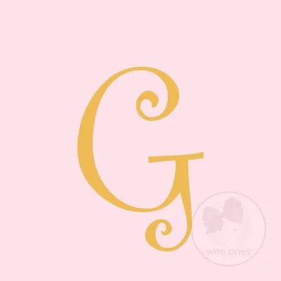 Medium Light Pink w/Metallic Gold Initial Hair Bow on Clippie