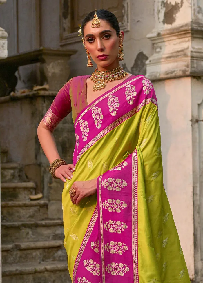 Mehendi Spun Silk Saree With Blouse Piece