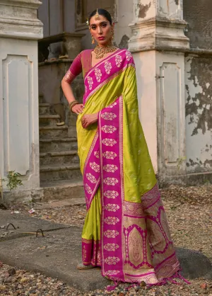 Mehendi Spun Silk Saree With Blouse Piece