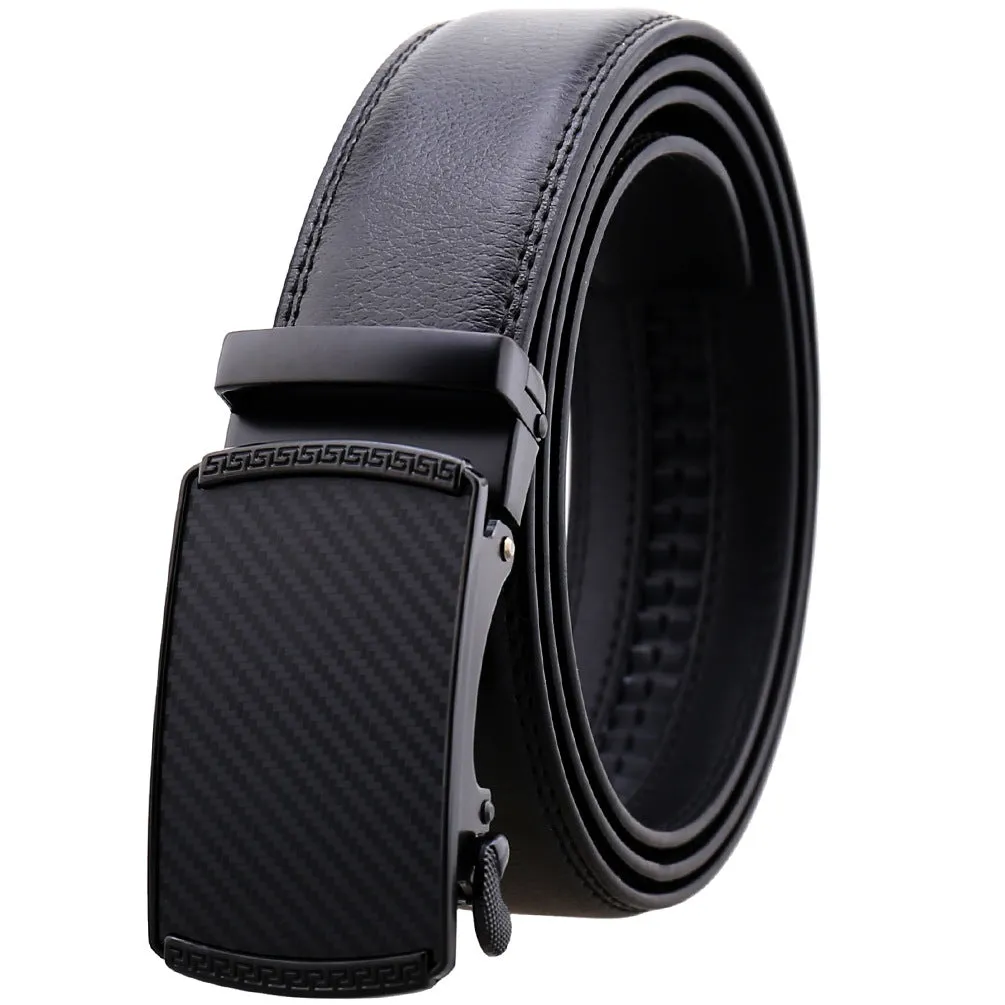 Mens Adjustable Ratchet Slide Buckle Belt - Genuine Leather Automatic