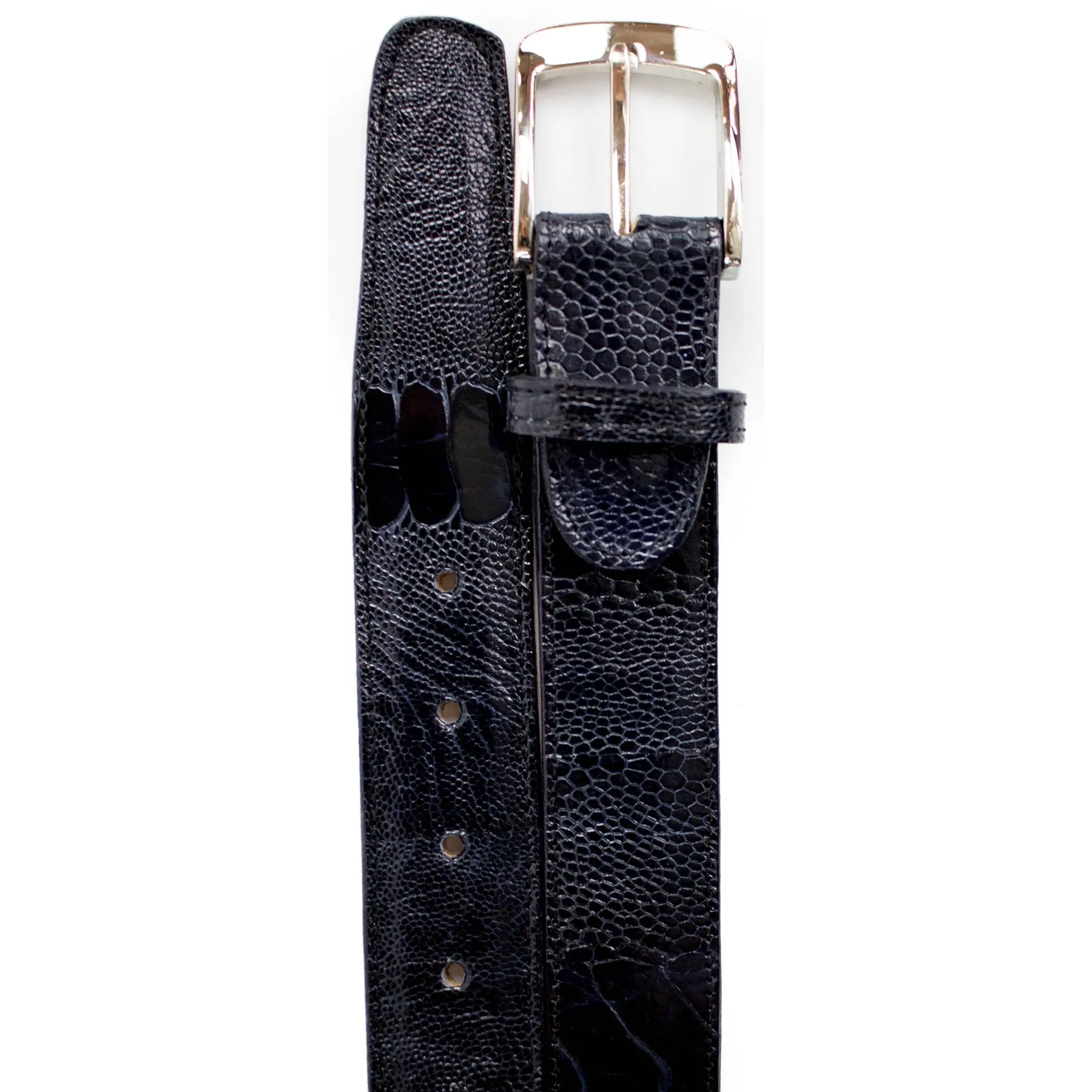 Mens Belvedere Ostrich Leg Dress Belt in Dark Burgundy