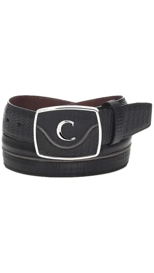 Men’s Cuadra Engraved Black Leather Western Belt