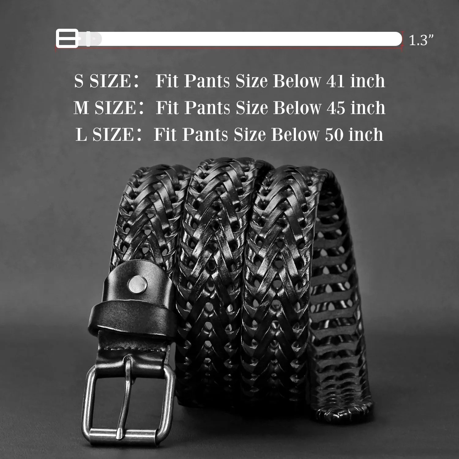 Men’s Leather Braided Belt, JASGOOD Cowhide Leather Woven Belt for Jeans 1.3 Inch Wide with Prong Buckle