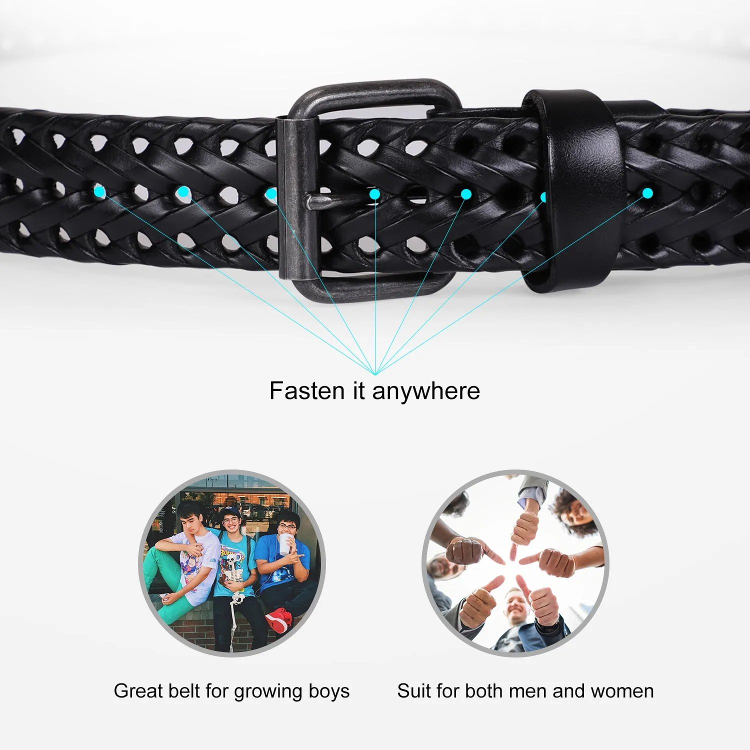 Men’s Leather Braided Belt, JASGOOD Cowhide Leather Woven Belt for Jeans 1.3 Inch Wide with Prong Buckle