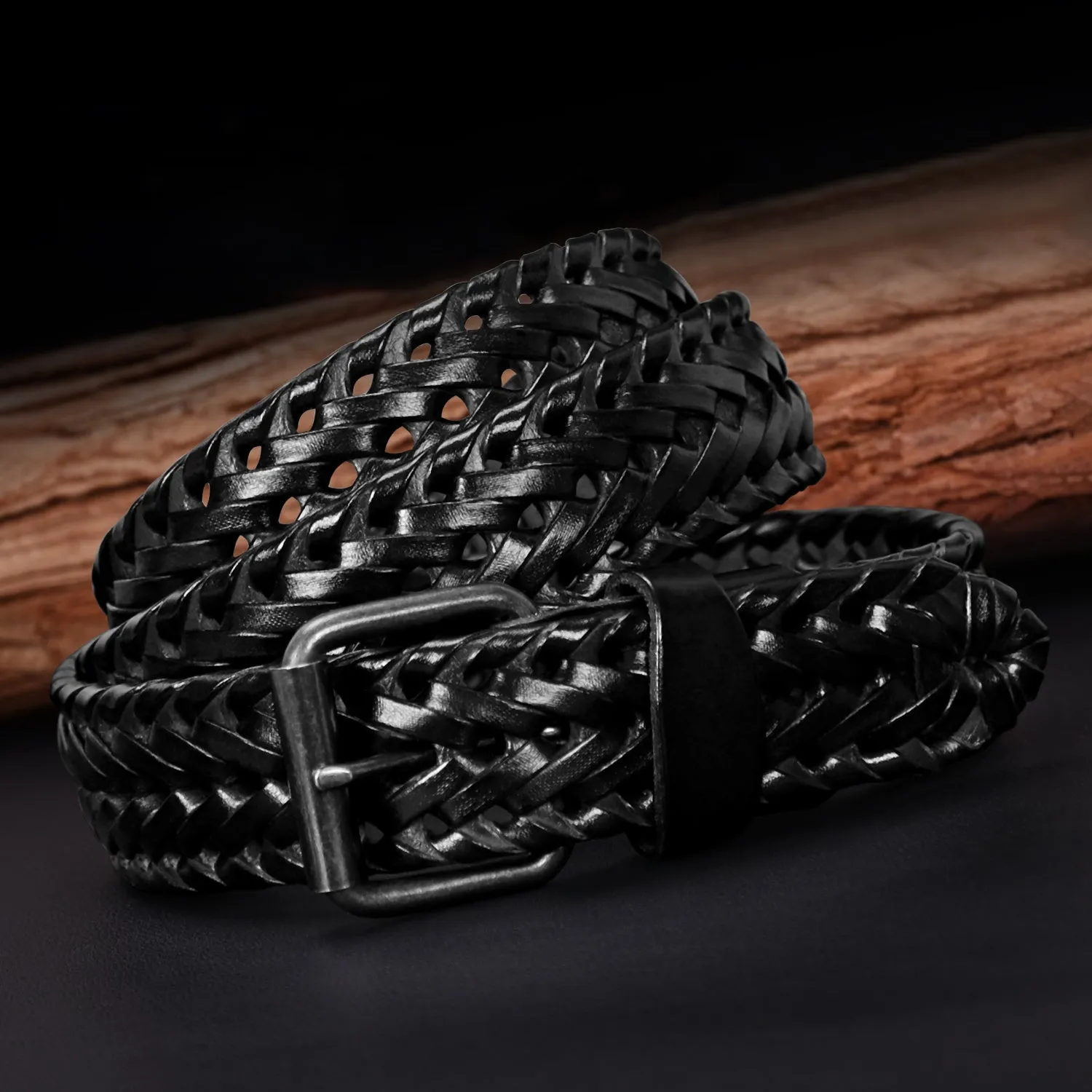 Men’s Leather Braided Belt, JASGOOD Cowhide Leather Woven Belt for Jeans 1.3 Inch Wide with Prong Buckle