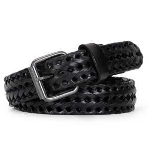 Men’s Leather Braided Belt, JASGOOD Cowhide Leather Woven Belt for Jeans 1.3 Inch Wide with Prong Buckle