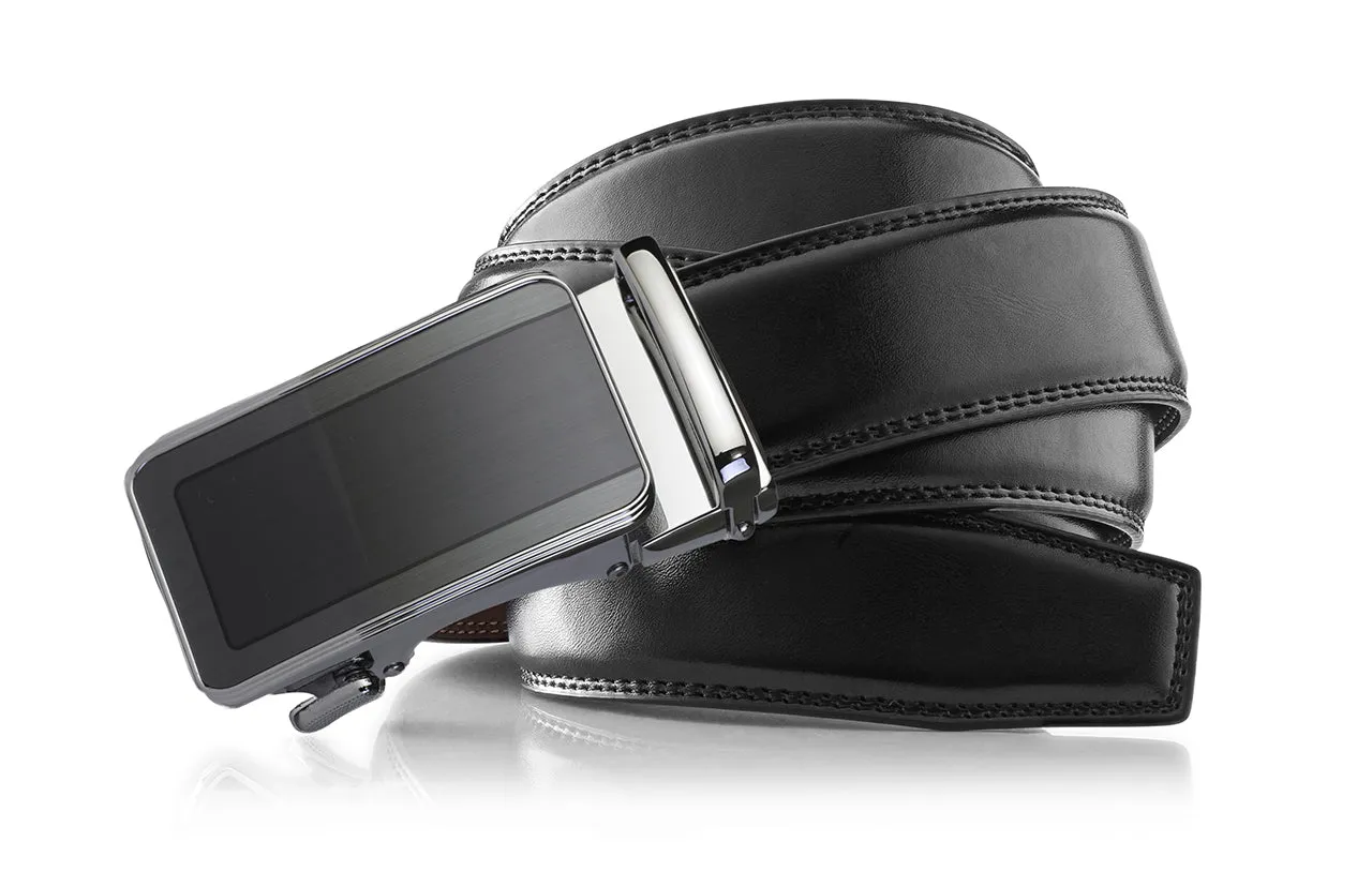 Men's Roxoni Ultra Soft Geniune Leather Rachet Rectangular Prism Dress Belt