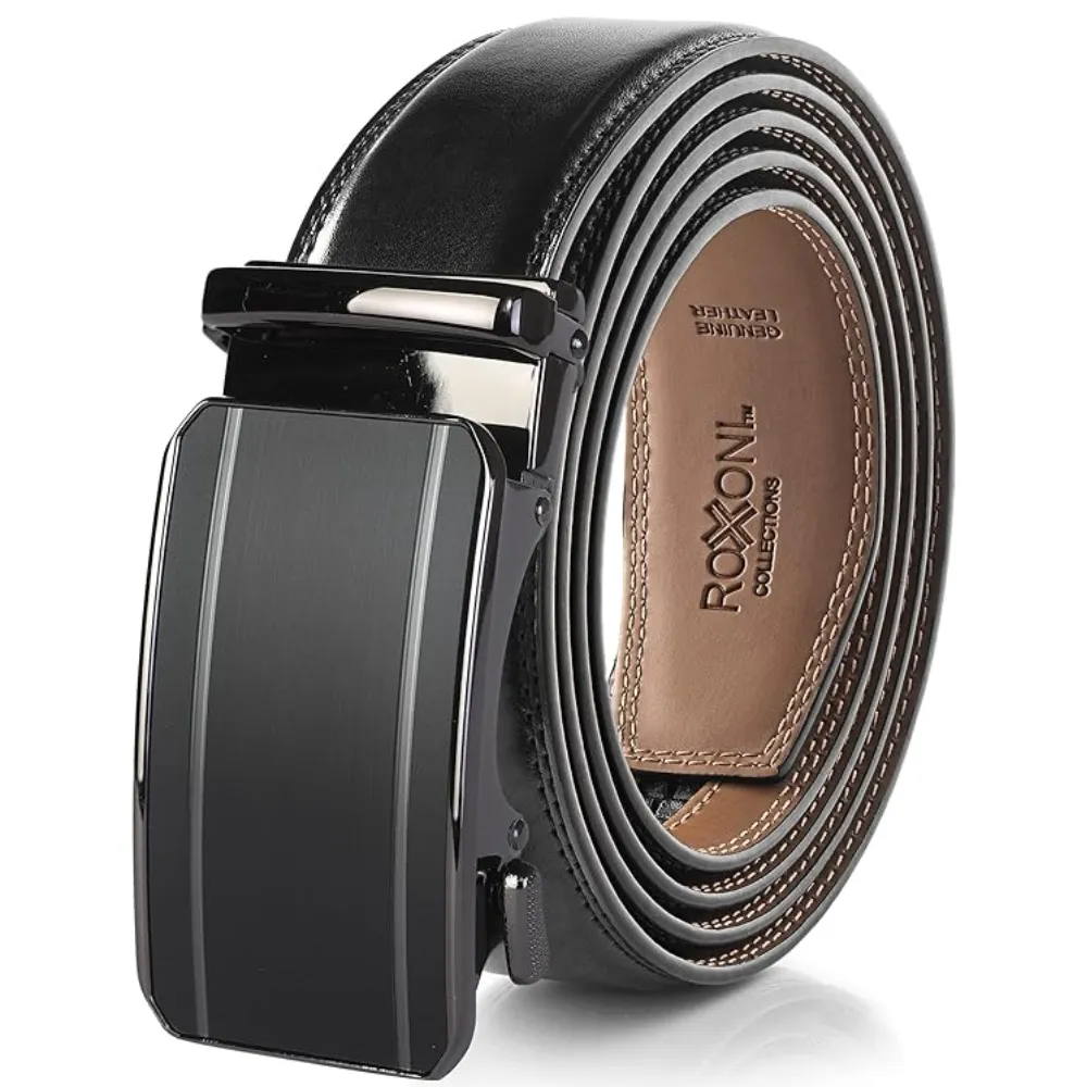 Men's Roxoni Ultra Soft Geniune Leather Rachet Rectangular Prism Dress Belt