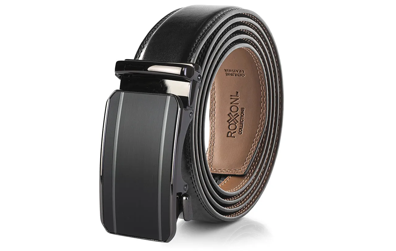Men's Roxoni Ultra Soft Geniune Leather Rachet Rectangular Prism Dress Belt