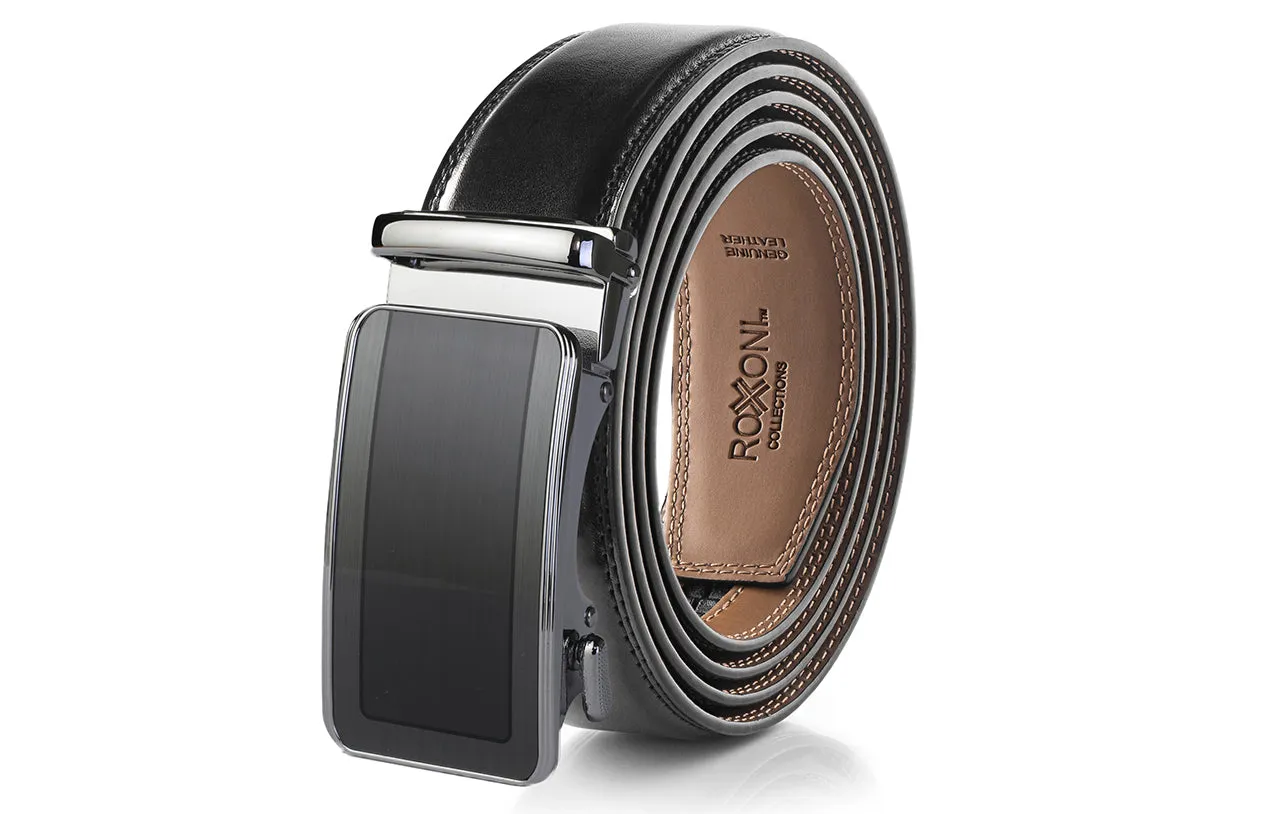 Men's Roxoni Ultra Soft Geniune Leather Rachet Rectangular Prism Dress Belt