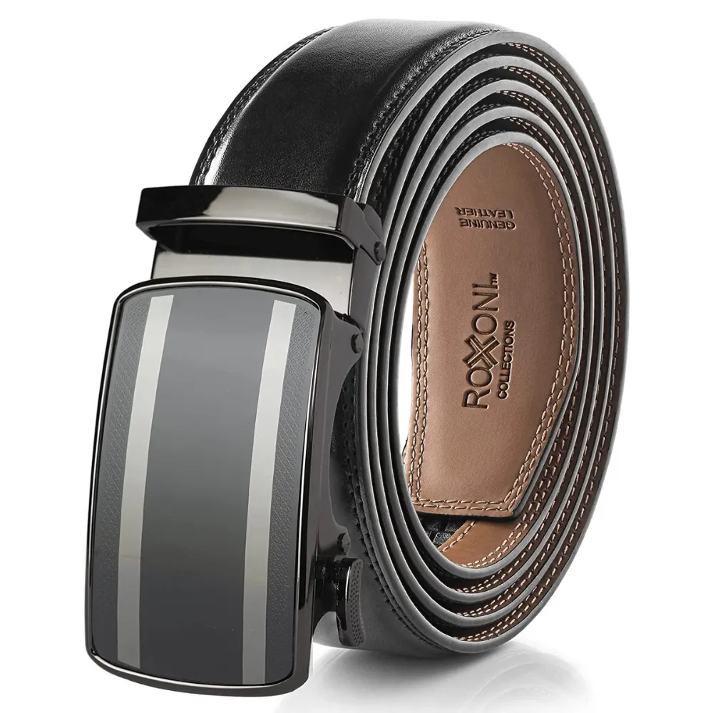 Men's Roxoni Ultra Soft Geniune Leather Rachet Rectangular Prism Dress Belt