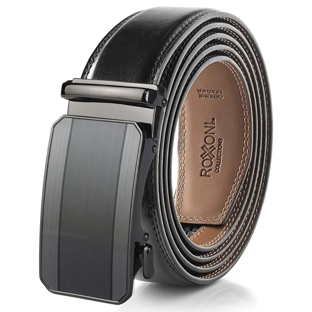 Men's Roxoni Ultra Soft Geniune Leather Rachet Rectangular Prism Dress Belt