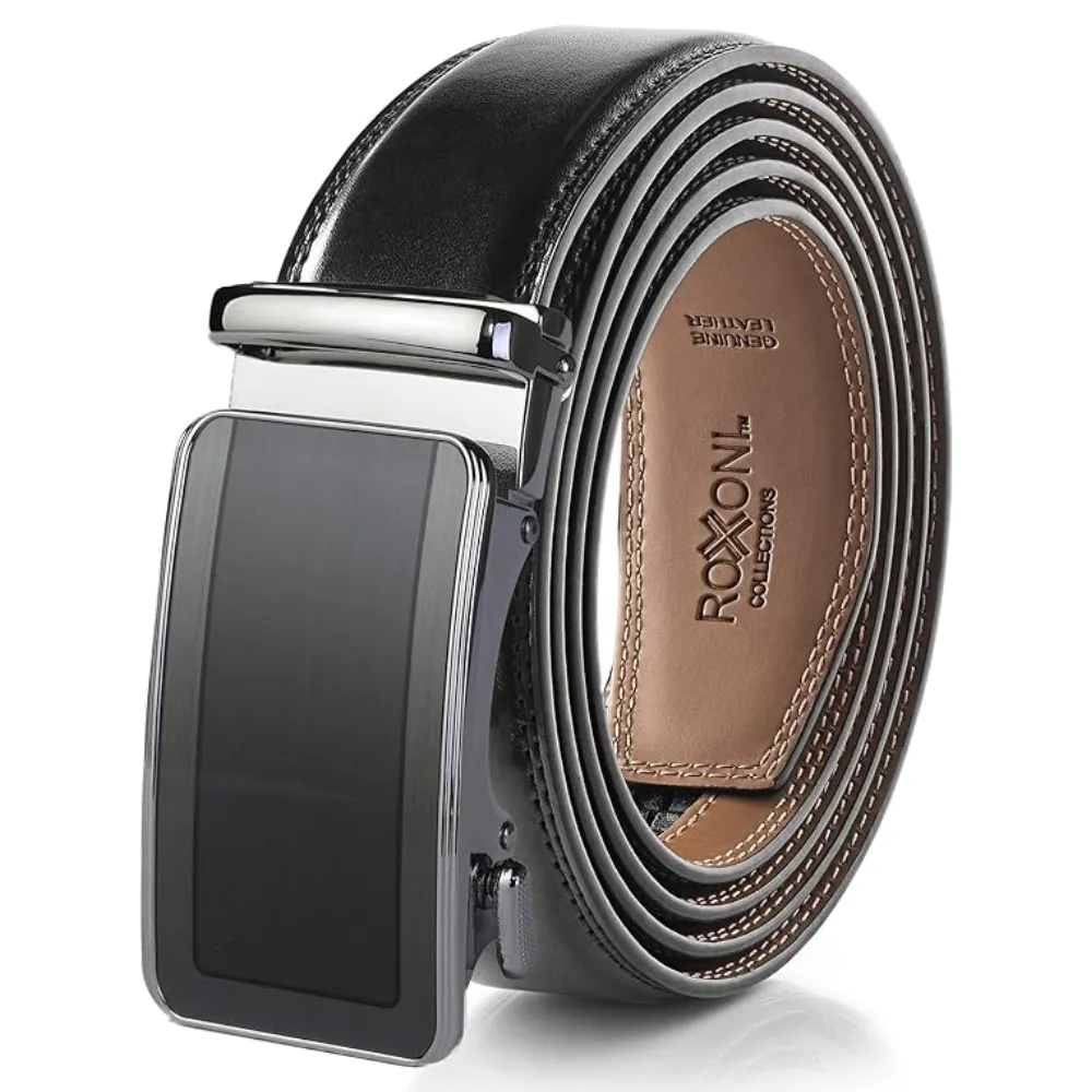 Men's Roxoni Ultra Soft Geniune Leather Rachet Rectangular Prism Dress Belt