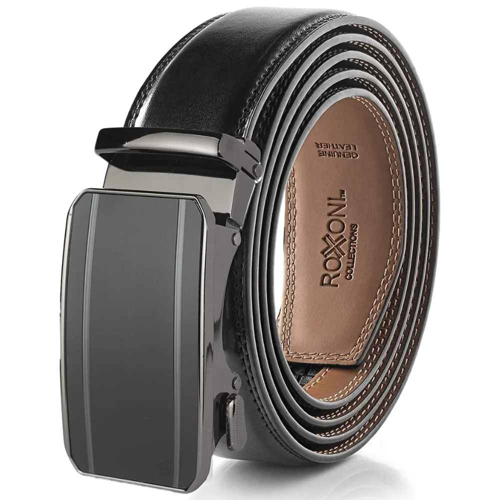 Men's Roxoni Ultra Soft Geniune Leather Rachet Rectangular Prism Dress Belt