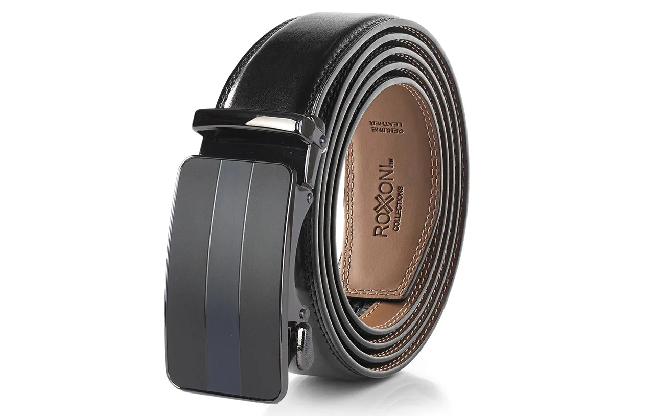 Men's Roxoni Ultra Soft Geniune Leather Rachet Rectangular Prism Dress Belt