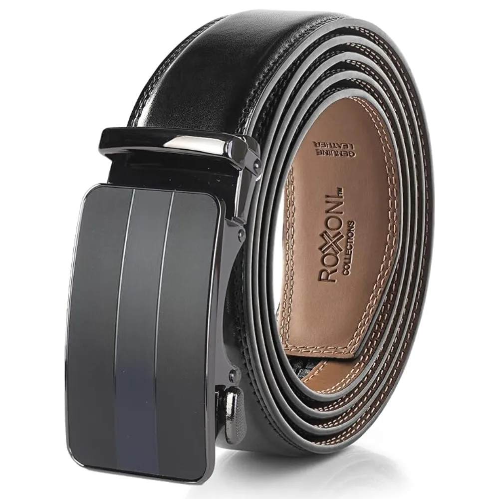 Men's Roxoni Ultra Soft Geniune Leather Rachet Rectangular Prism Dress Belt