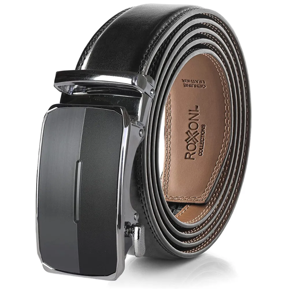 Men's Roxoni Ultra Soft Geniune Leather Rachet Rectangular Prism Dress Belt