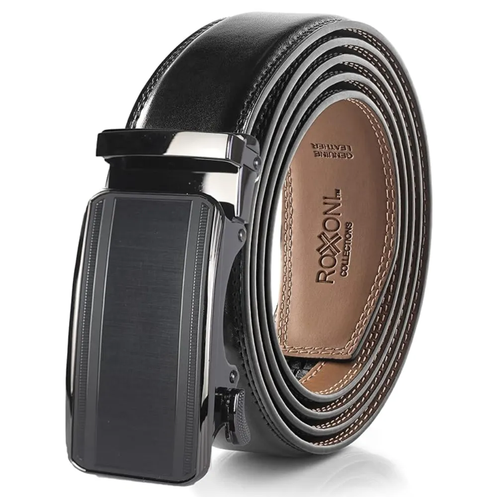Men's Roxoni Ultra Soft Geniune Leather Rachet Rectangular Prism Dress Belt