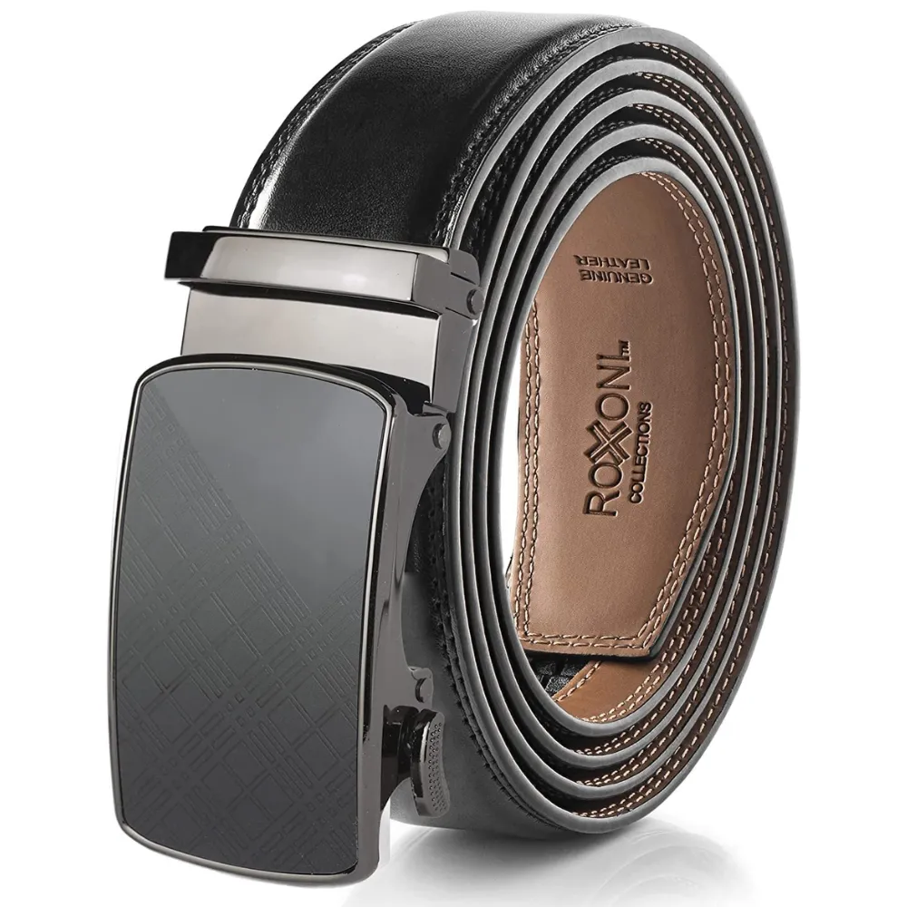 Men's Roxoni Ultra Soft Geniune Leather Rachet Rectangular Prism Dress Belt