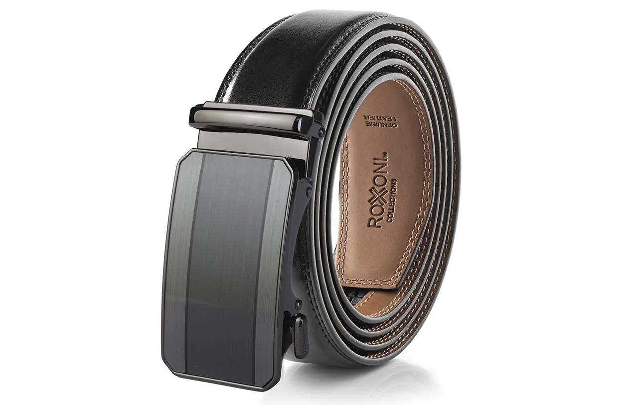 Men's Roxoni Ultra Soft Geniune Leather Rachet Rectangular Prism Dress Belt