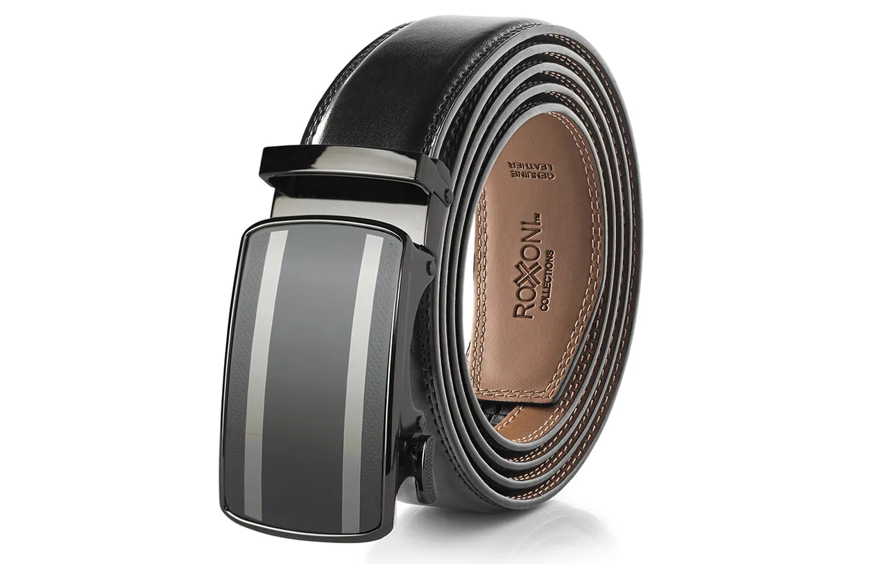 Men's Roxoni Ultra Soft Geniune Leather Rachet Rectangular Prism Dress Belt