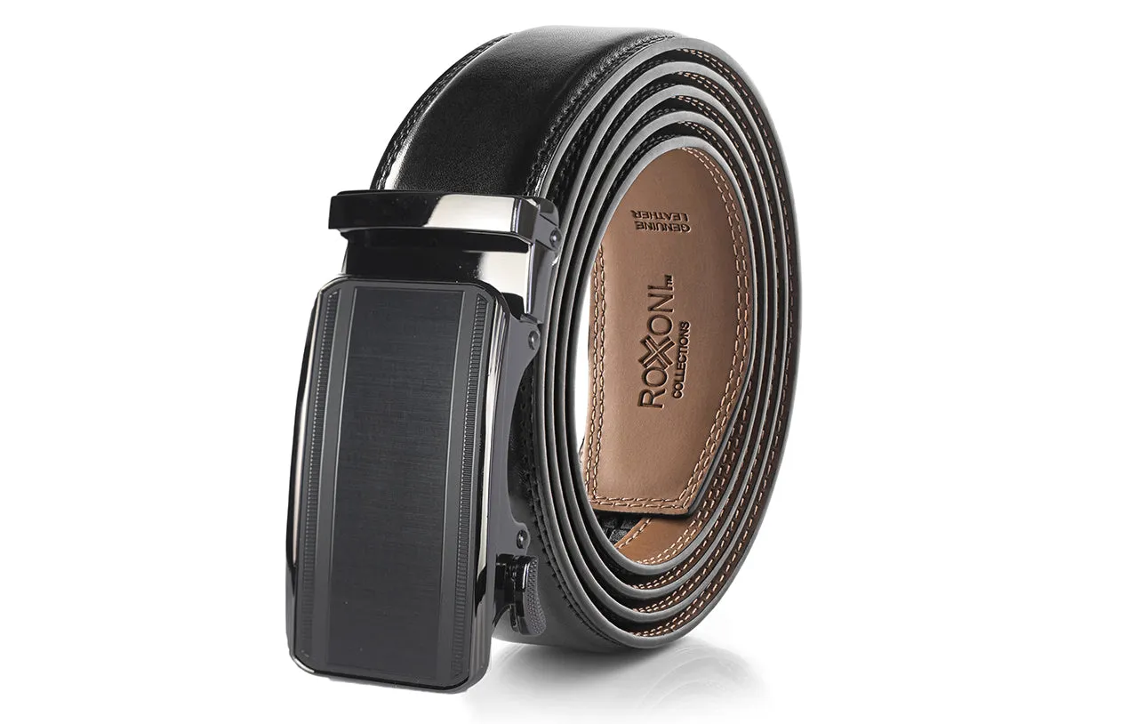 Men's Roxoni Ultra Soft Geniune Leather Rachet Rectangular Prism Dress Belt