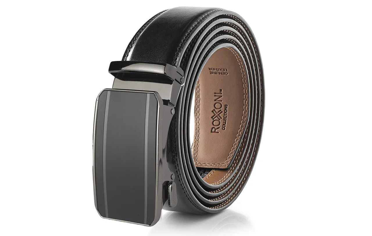 Men's Roxoni Ultra Soft Geniune Leather Rachet Rectangular Prism Dress Belt