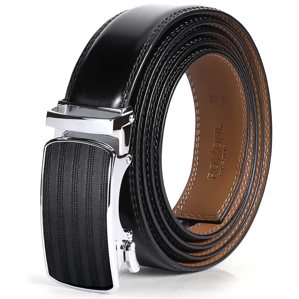 Men's Roxoni Ultra Soft Geniune Leather Rachet Rectangular Prism Dress Belt
