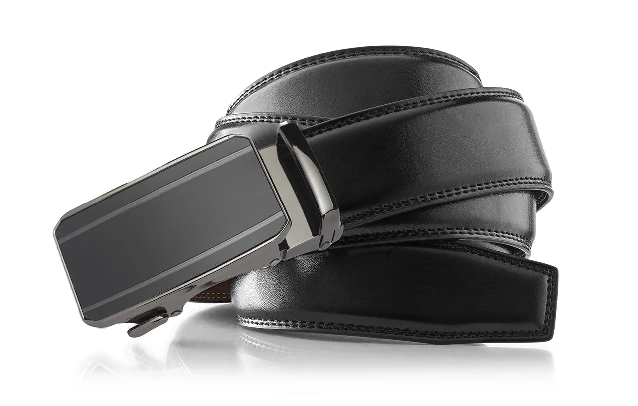 Men's Roxoni Ultra Soft Geniune Leather Rachet Rectangular Prism Dress Belt