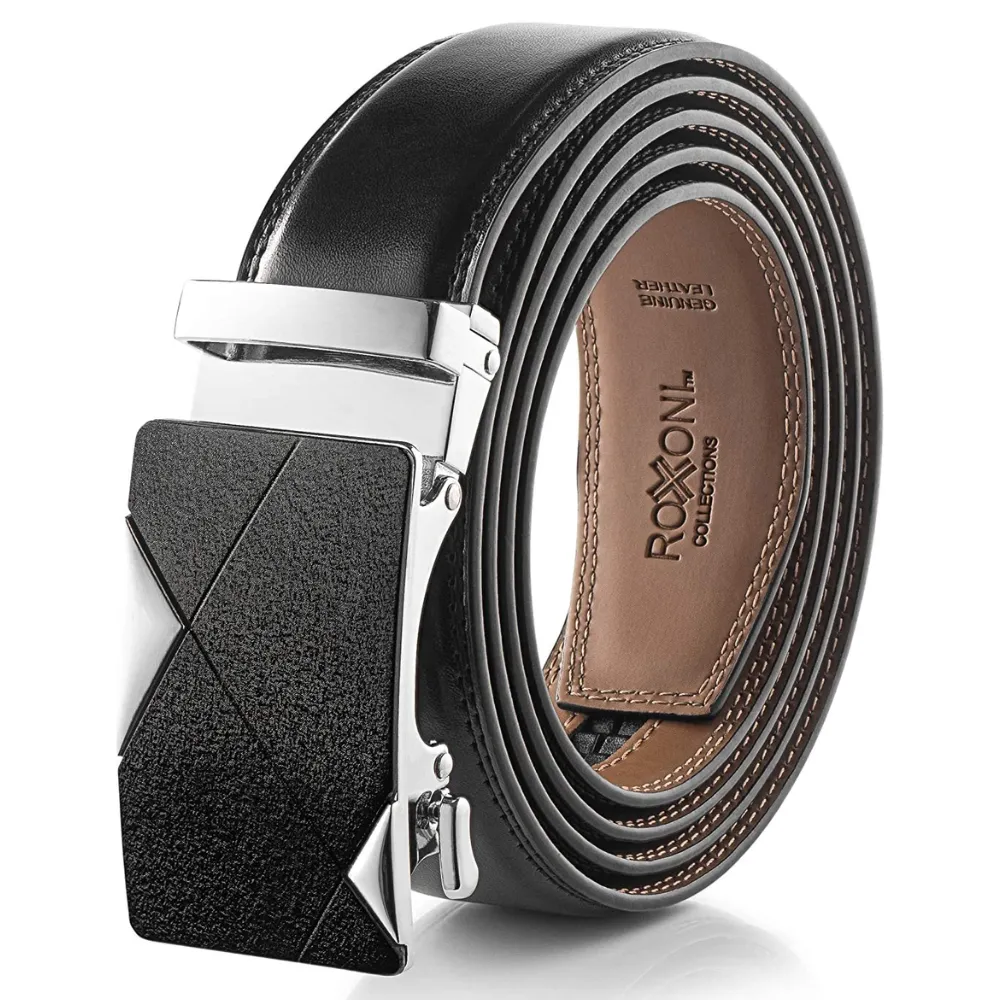 Men's Roxoni Ultra Soft Geniune Leather Rachet Rectangular Prism Dress Belt