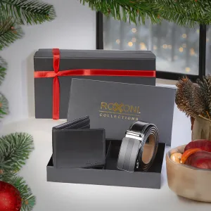 Men's Roxoni Ultra Soft Genuine Leather Rachet Belt and Wallet Gift Box