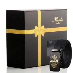 Men's Smart Ratchet No Holes Automatic Buckle Belt in Gold & Black Color