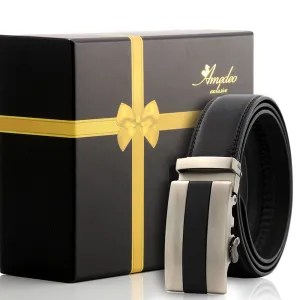Men's Smart Ratchet No Holes Automatic Buckle Belt in Gun Metal Black Color
