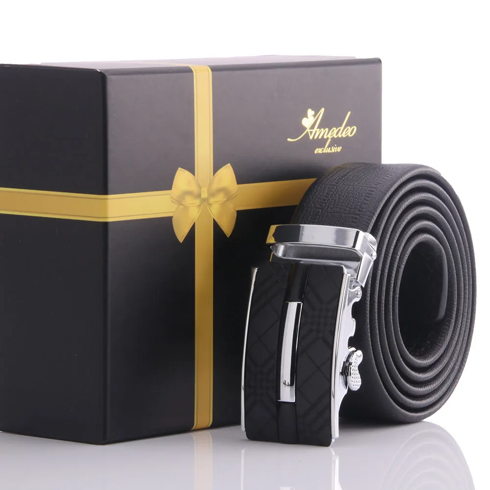 Men's Smart Ratchet No Holes Automatic Buckle Belt in Silver & Black Color