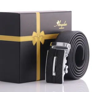 Men's Smart Ratchet No Holes Automatic Buckle Belt in Silver & Black Color